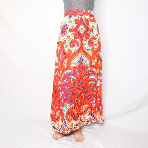 VINTAGE 60s Ornate Color Pattern Maxi Skirt - Picture 5 of 7